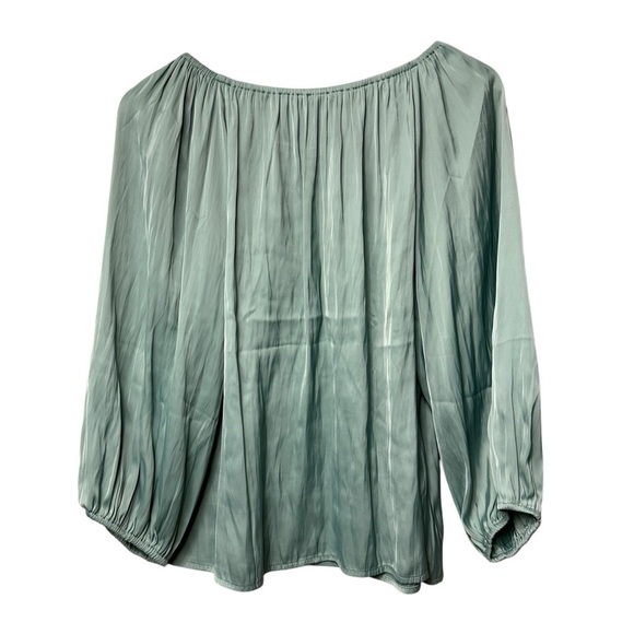 Ann Taylor Mint Green Silky Flowy Slimming 3/4 Sleeve Blouse Top, LP - Picture 4 of 6